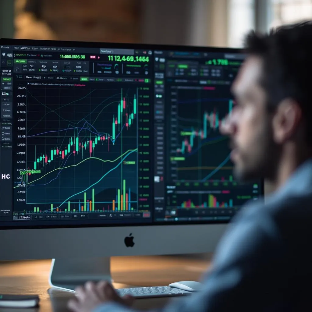 Gráficos de crecimiento financiero en pantalla